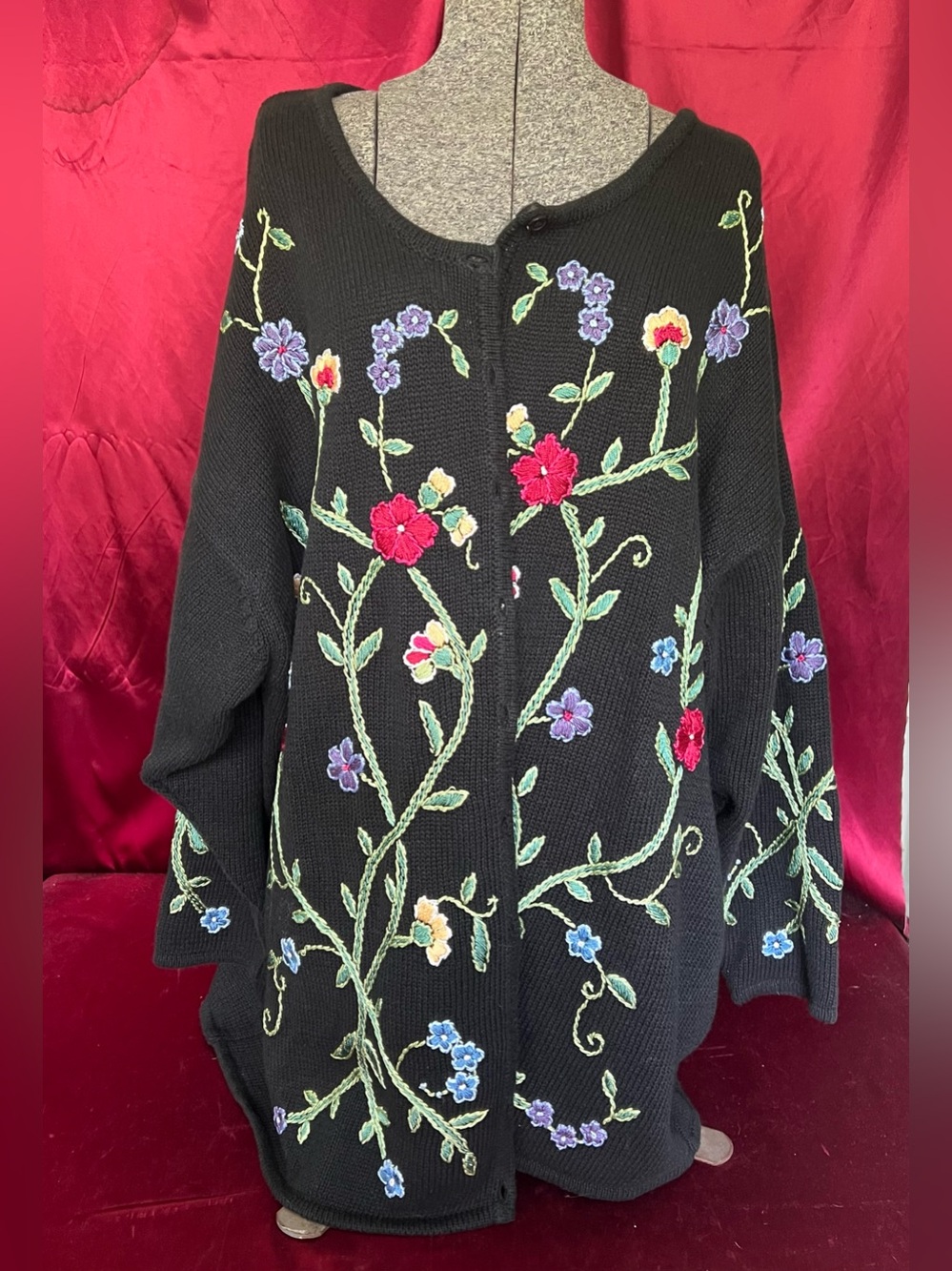 Unique Int’l Black Floral Embroidered Button-Front Cardigan